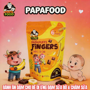 Bánh ăn dặm PAPAFOOD PAPAPUFFS Vị Chuối & Ca Cao - 100% Ngũ Cốc Hữu Cơ - CHO BÉ DỊ ỨNG ĐẠM SỮA BÒ & CHÀM SỮA - Gói 50G (MSMV: 8938549094056)