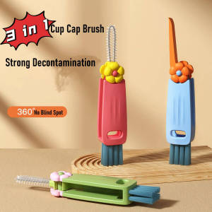 3 in 1 Cup Cleaning Brush Multi-functional Cup Mouth Scrubber Rotatable Kitchen Cleaning Brush Gadgets Cup Lid Cleaner