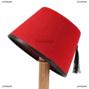 [COD] yixiayun Tarboosh Fez Hat For Men Universal Red Moroccan Hat Ottoman Round Hat Breathable Turkish Tassels Cap Role Play Headwear