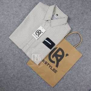 Kemeja Pria Lengan Pendek Kemeja Casual Pria Salur Stripe Kerah Klasik