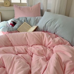 ins Double Washed Cotton Bed Sheet Set Four-Piece Set Double Bed Sheet Duvet Cover Ultra Soft Non-Pure Cotton Full Cotton Dormitory Three-Piece Set LZD