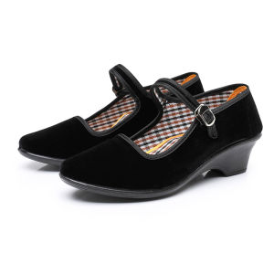 [Free Shipping] WomenS Canvas Shoes Single Shoes Polyurethane Mid-Heel Formal Shoes Hotel Work Shoes Black Canvas Shoes High Heels Dancing Shoes Mom Shoes