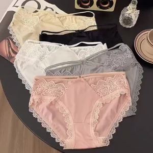 Joe Sir Womens Satin Panties Sheer Lace Underwear Seamless No Show Invisible Panty Soft Comfortable Ladies Briefs Mid-Rise French Style