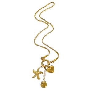 สร้อยคอจี้เปลือกหอยรูปหัวใจของสร้อยคอสแตนเลสที่ Kalung Gaya แฟชั่นเหมาะสำหรับคนรักแฟชั่น