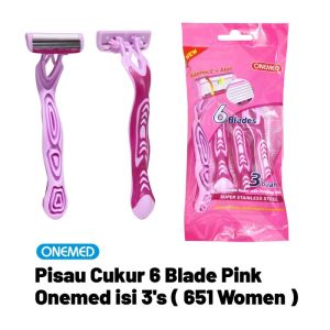 Pisau Cukur ONEMED 6 blade Pink & Green / Alat Cukur 6 Blade Isi 3Pcs dalam 1 pack