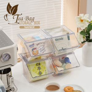 [Same Day Ship] 4PCS Clear Tea Bag Storage Container Lid Stackable Bin Organizer Coffee Pod Packet Holder