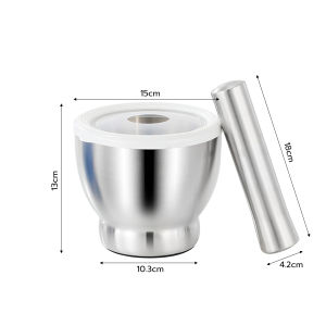 ครกสแตนเลส 304  ครกตำน้ำพริก ครกฝาซิลิโคน Stainless Steel Mortar กันกระเด็น ครกเกาหลี ครก สาก ครกและสาก เครื่องเทศบดพร้อมฝา เกรดอาหาร  ครกบดยา Alechaung coffee