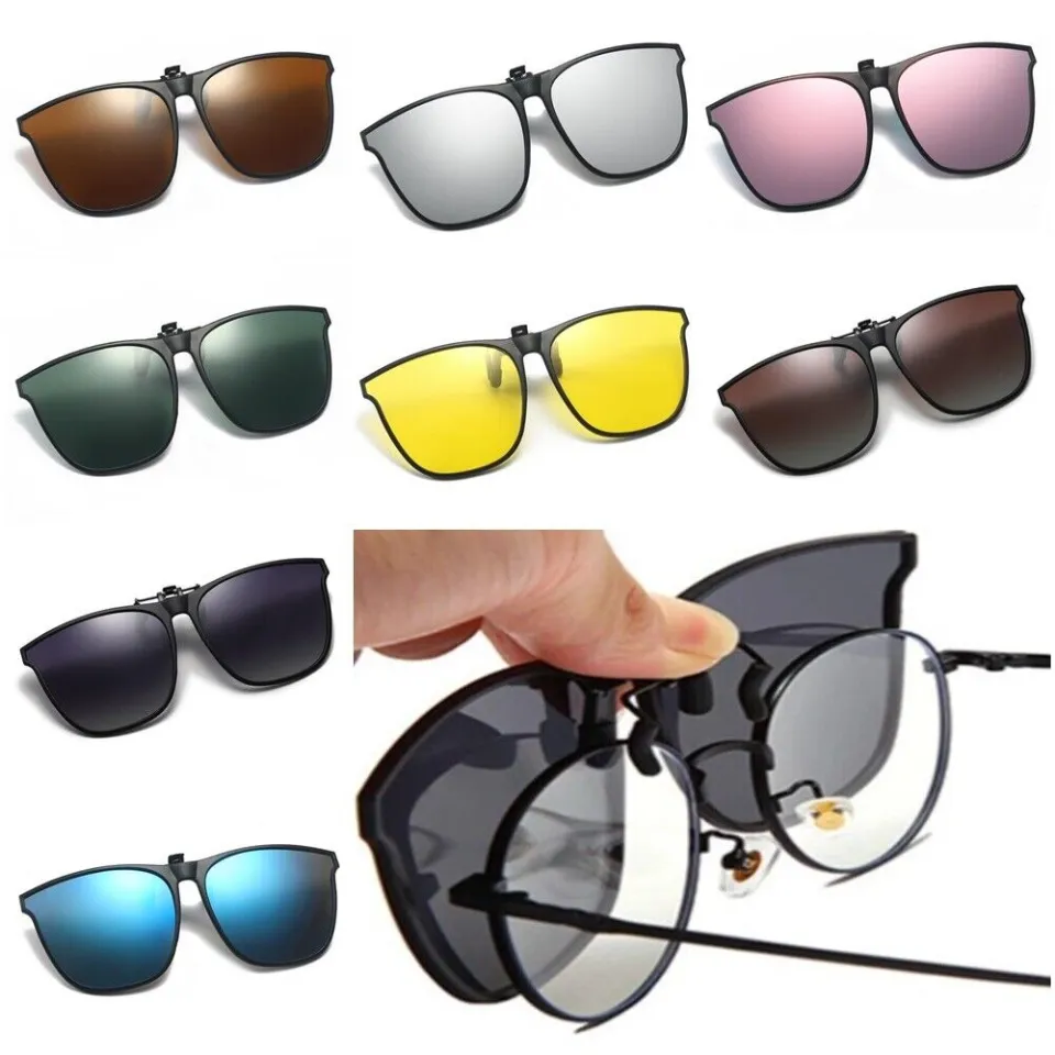 Polarized Clip On Flip Up Sunglasses Shades Clip for Myopia Glasses Women  Men | eBay