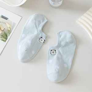 P2K5 Kaos kaki pendek wanita bahan katun lembut motif polka dot bordir cat bawah mata kaki cewek dewasa free size kaki 36-39 Women hidden socks - Low ankle socks import