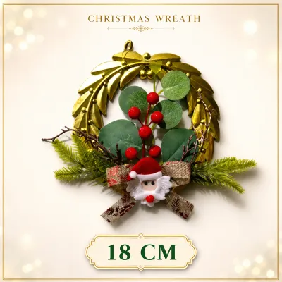 Christmas Wreath18/25cm Artificial Xmas Wreath Ornament with Santa for Door Wall Tree Holiday Decor