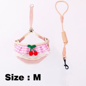Tali Tuntun Rompi Kucing Puppy Motif Korea Kotak Kotak Cherry PT0009 Tali Harness Rompi Tali