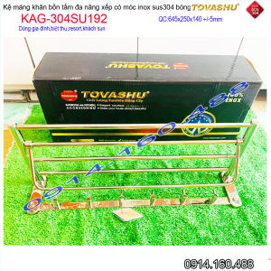 [HCM]Thanh treo khăn tắm Tovashu KAG-304SU192 Giá treo khăn phòng tắm Inox hộp cao cấp SUS304 Nhật Bản