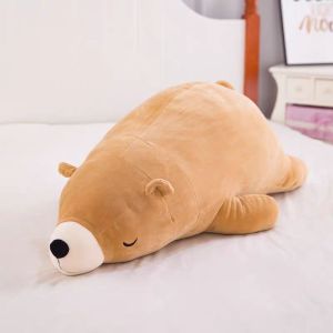 【SG-spot】Polar Bear Plush Toy Throw pillow Down Cotton Cute Soft Soft Lying Bear Childrens Birthday Gift Doll 60CM