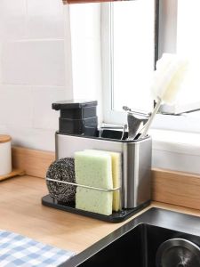 Sink Caddy Sponge Holder for Kitchen Sink Multifunctional Sink Caddy Sponge Soap Brush Dishcloth Storage Stainless Steel Kitchen Sink Organizer