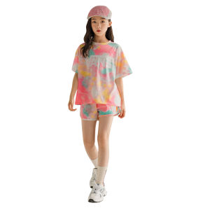Summer 2024 New Kids Girls Clothes Sets Tie Dye Print Teenager T-Shirts And Shorts Childrens Clothing Suits Sports Two Pieces Set For Girl Autumn Spring