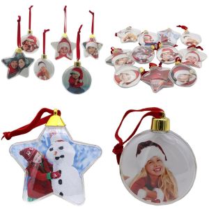 MINUTE Craft Home Decorations Transparent Plastic Christmas Ball Round Five-star Hanging Picture Holder Photo Frame Pendant
