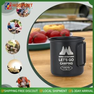 【HOSPORT】300ML Camping Water Cup with Foldable Handle Tea Beer Coffee Mug Aluminum Alloy Portable Camping Cup for Outdoor Use
