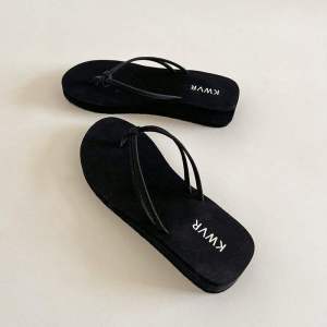 [Free Shipping] Korean-style double-strap non-slip outdoor wedge sandals with 7cm heel thick-soled flip-flops for women summer closed-toe split-toe design