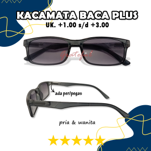 Kacamata Baca Jarak Dekat / kacamata plus Frame Grey Persegi Panjang Ukuran PLUS +1.00 s/d +3.00 Lensa Hitam Gradasi Untuk PRIA WANITA Engsel Per - COD