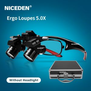 Niceden 5x Kính lúp Ống nhòm góc rộng 48 ° nha khoa với 5W Đèn pha có thể điều chỉnh nguồn điện 350-550mm Khoảng cách làm việc cho học sinh cho người đeo mắt kính cận