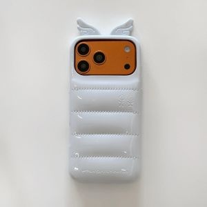 Cute Light Blue Color 3D Angel Wings Down Jackets Phone Case for iPhone 17 16 15 14 Pro Max Shockproof Back Cover