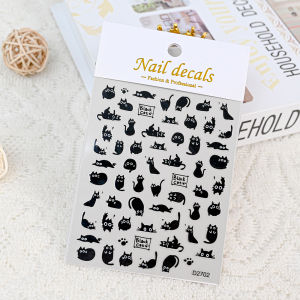 1Pc Cute Cartoon Black Cat Nail Art Stickers Kawaii Animal Dogs Heart Bowknot Stars Self Adhesive Decals Manicure Decoration h260819