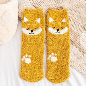 Cute cartoon cotton socks thickened warm floor home sleeping socks plush womens short socks
