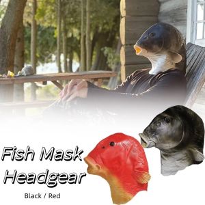 FANTAE Realistic Fish Head Latex Funny Realistic Carp Funny Black Carp Fish Latex Halloween Cosplay