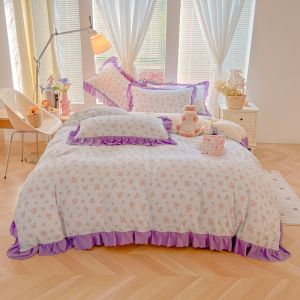 3/4in1 Bed Sheet Set Floral Flatsheet with Soft Materials Super Single/Queen/King/Super King