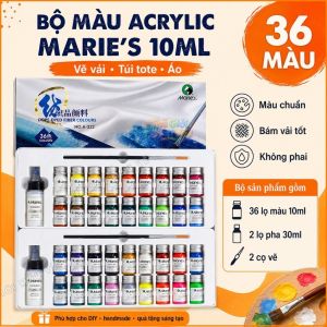 Bộ Màu Acrylic Marie’s 10ml Vẽ Vải Vẽ Túi Tote Áo – Màu Chuẩn Không Phai Set 12/18/24/36 Màu