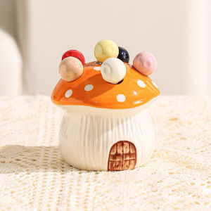 Cute Mushroom Fruit Fork Set Dessert Cake Stainless Steel Small Fork Storage Can Fruit Fork Home Decoration Kitchen Accessories