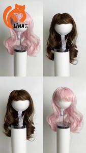 Newwig in pink and brown suitable for both cats and dogs cute bangs big waves adorable hairstyle available for wholesale