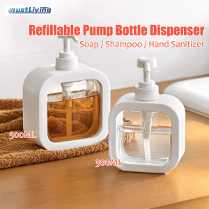 JustLiving 300ML/500ML Refillable Soap Pump Bottle Dispenser Body Lotion Pump Bottle for Shampoo Large Capacity Container for Home Office Hotel Shower Gel Sub-bottling