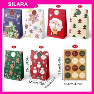 SILARA 12Pcs Christmas Calendar Gift Bags Countdown Paper Bags For Holiday Party Gift Wrapping Christmas Eve Apple Packaging Bag