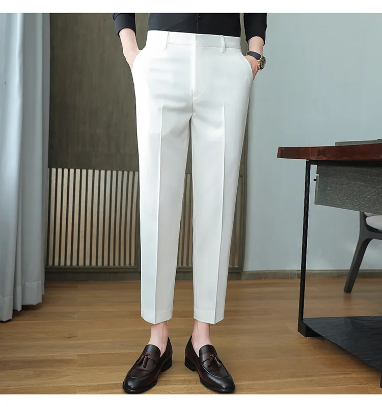 BULUOLANDI High Quality Spring Suit Pants Men Clothing Simple Slim Fit  Ankle Length Office Trousers Formal Wear 36