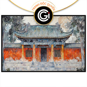 Tranh phong cảnh vẽ chùa phật giáo.Tranh treo tường dán tường sơn dầu canvas trang trí. CGI-2045