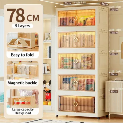 【BIGEST 90CM】StyleDwell L45-90cm (3-6 Layers) Large 2 Doors Foldable Stackable Storage Cabinet With Roller Plastic Cabinet Storage Box With Wheels