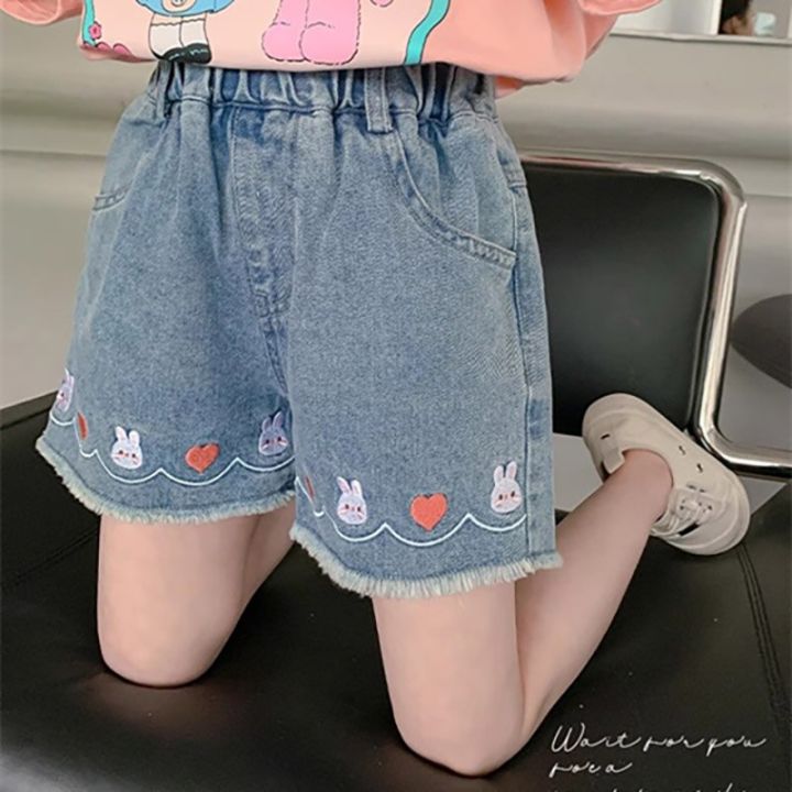 3-13 Years Kids Girl Shorts Summer Heart Print Denim Short Pants