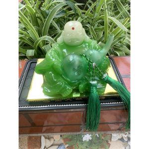 tượng phật di lặc cầm quả hồ lô - tượng phật ngọc trang trí taplobàn làm việc