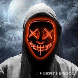 หน้ากากฮาโลวีนแสงนีออนคอสเพลย์สดใสรูปตัววีไฟ Led ฟลูออเรสเซนต์หน้ากากฮาโลวีนเย็น