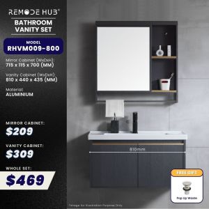 Modern Bathroom Vanity Full Set. Bottom Cabinet. Mirror Cabinet. Basin Sink. Pop Up Waste.