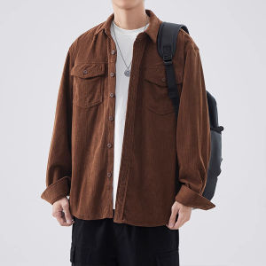 Polo Corduroy Jacket MenS Work Clothes Long Sleeve Top Loose Casual Coat Jaket Pria Premium Atasan Lengan Panjang Korea Kaos Tebal Pria Lengan Panjang Jaket Korduroy Flight Jacket Kaos Lengan Panjang Murah Kemeja Corduroy Impor