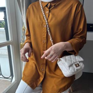 JA Fashion-Kemeja Rayon Twill Polos Wanita Casual Lengan Panjang Korean Style Slim-fitting