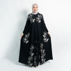 GAMIS BATIK PEKALONGAN MOTIF BLACK FLOWER BAHAN RAYON PREMIUM TEBAL ADEM / GAMIS RAYON TWILL / GAMIS HITAM / GAMIS LD 120 / GAMIS JUMBO / GAMIS WANITA TERBARU / GAMIS IBU IBU TERBARU / GAMIS LEBARAN