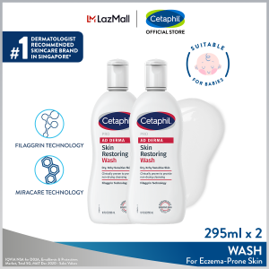 Cetaphil PRO AD Derma Skin Restoring Wash 295ml Twin Pack for Eczema Prone Skin [Soothes Dry Itchy Irritated Skin]