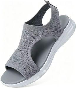 [Free Shipping] Summer WomenS Thick-Soled Fish-Mouth Sandals Available In Large Sizes With Breathable Knit Mesh And A Wedge Heel