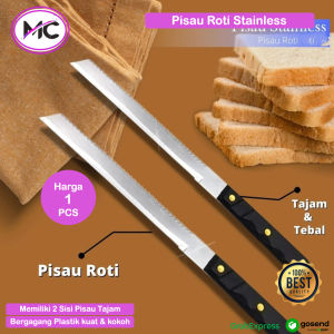 Pisau Potong Roti Gagang Panjang Pisau 2 Mata Sisi Bergerigi Halus Bahan Stainless Steel Anti Karat Piso Alat Kikis Kue Bolu Knife Tart Bread Cake Super Tajam