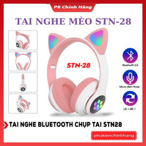 STN-28 Tai Nghe Mèo Bluetooth Chụp Tai STN28 Có Micro Âm Thanh Siêu Bass. Headphone Con Mèo Chơi Game Học Online
