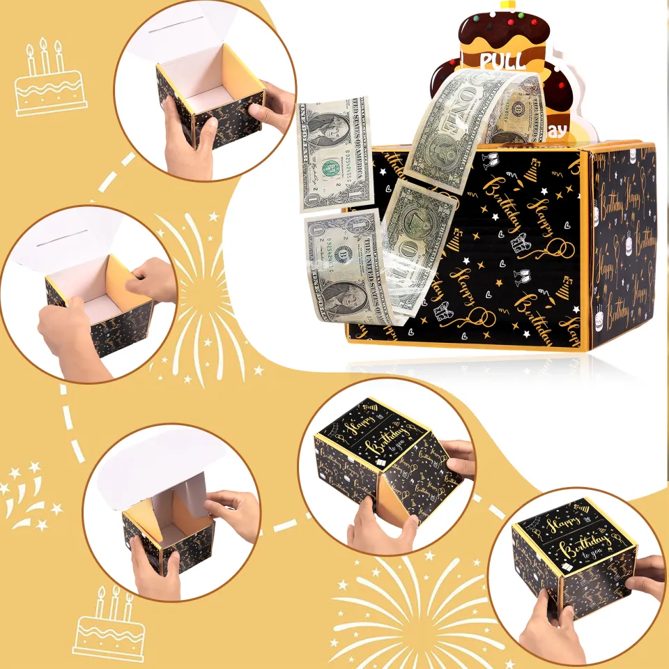 Amazon.com: Runtai Haapstord Black and Gold Money Box for Cash Birthday,  Surprise Gift Box for Money, Money Gift Box for Cash Pull, DIY Black and  Gold Birthday Money Box, for Women Men :