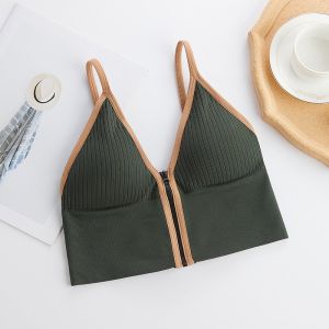 Front Zipper Camisole Sports Bra Spaghetti Strap Triangle Cup Vest Women Wireless Top